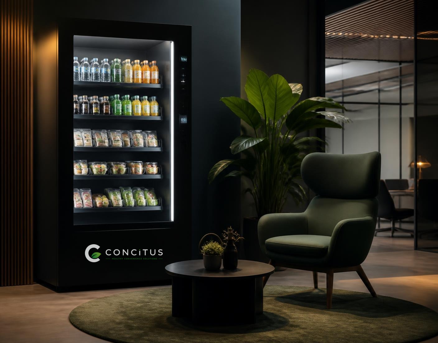 Concitus smart vending machine in a modern lounge